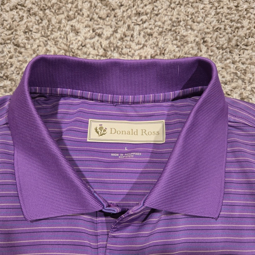 Donald Ross Polo Shirt Mens Large Purple Striped Golf Short Sleeve Logo 1910 - Picture 5 of 8